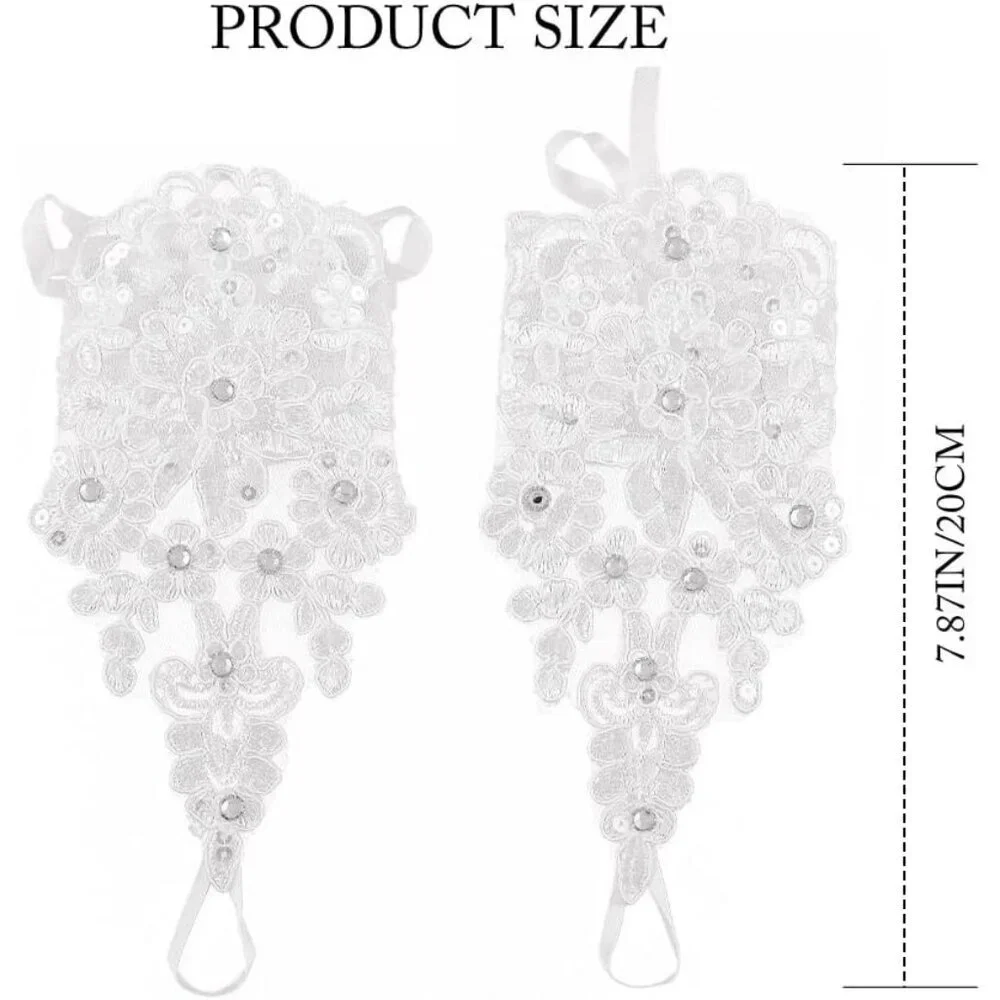 Women's Fingerless Rhinestone Short Lace White Gloves Bridal Wedding Accessories